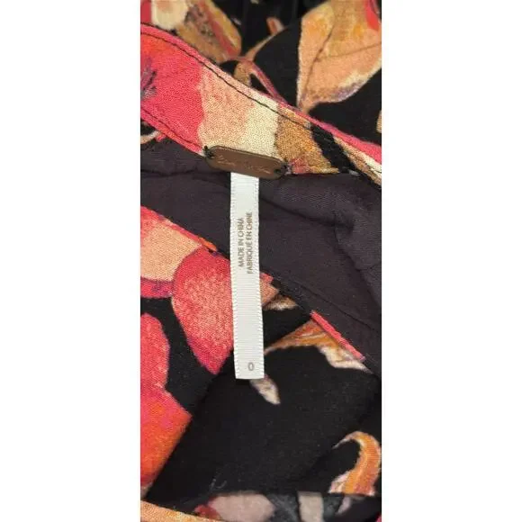 Free People Tegan Black Orange Floral Mini Dress Long Sleeves Keyhole Size 0 - Picture 2 of 8